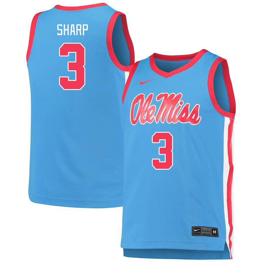 Ole Miss Rebels #3 Jamarion Sharp College Basketball Jerseys Stitched Sale-Power Blue